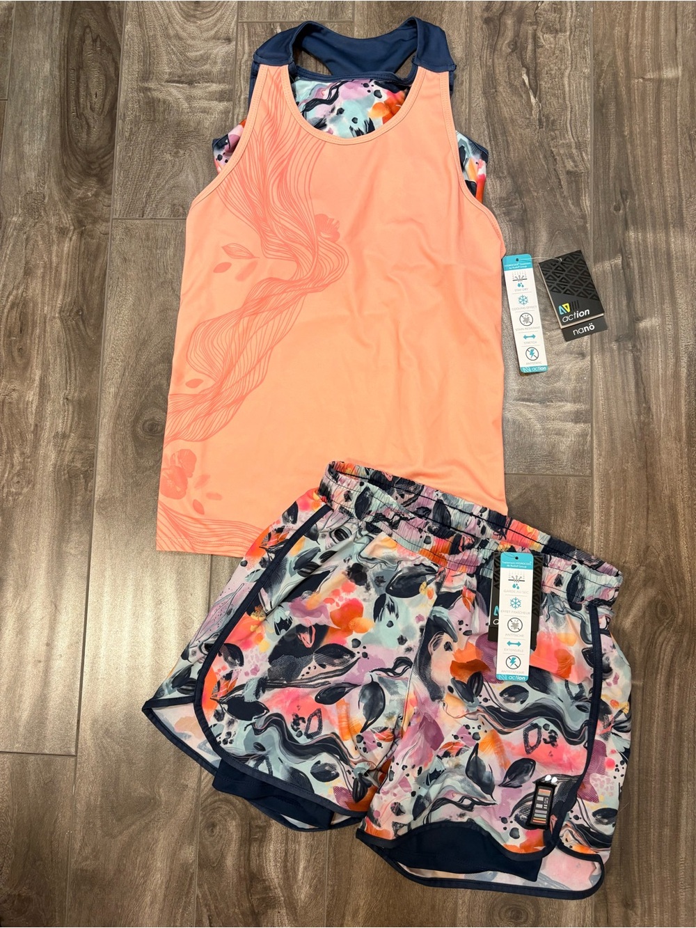 NEW Nanö Peach Racerback Tank & Floral Active Shorts Set size 12Y
